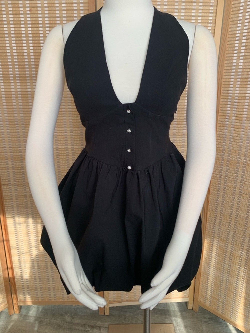Zara Black Halter Mini Dress with Button Front Detail